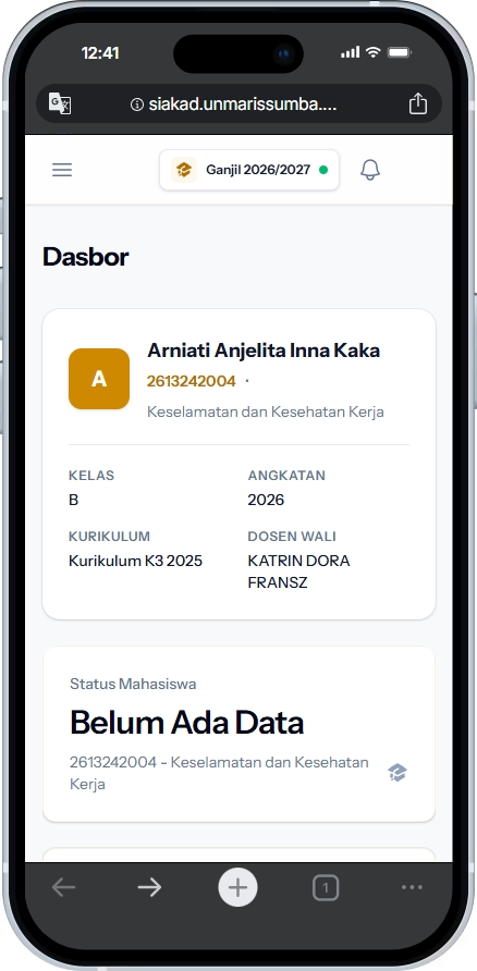 Tampilan Dasbor Mahasiswa