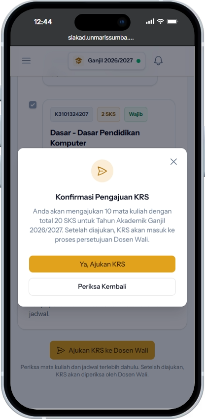 Konfirmasi pengajuan KRS